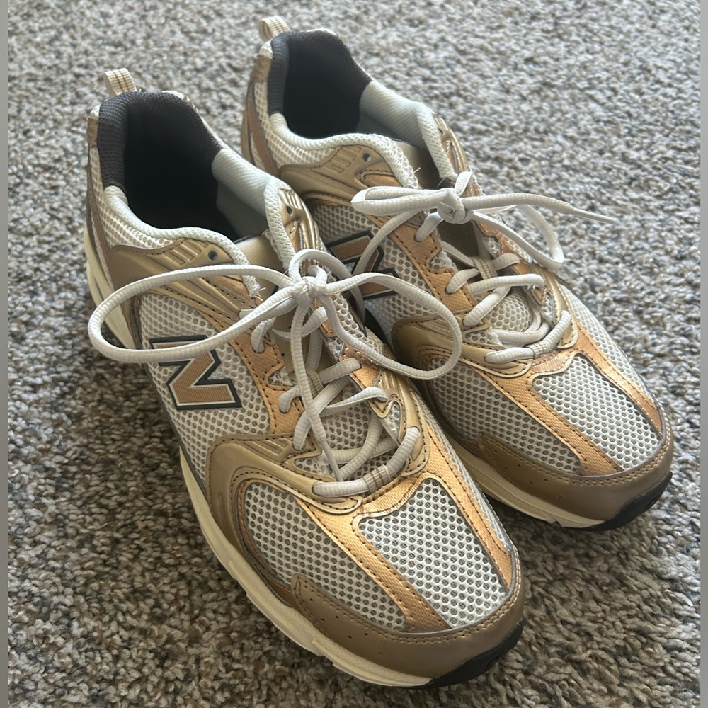 New Balance 530 Cream and Gold Athletic Shoes
